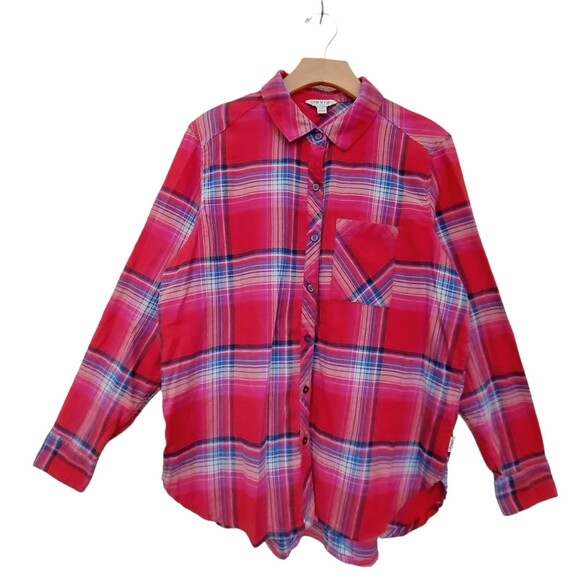 Orvis Flannel Shirt Womens Large Red Plaid Button Up Long Sleeve Soft Fabric - Picture 1 of 11